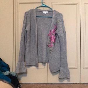 Gray cardigan with floral design